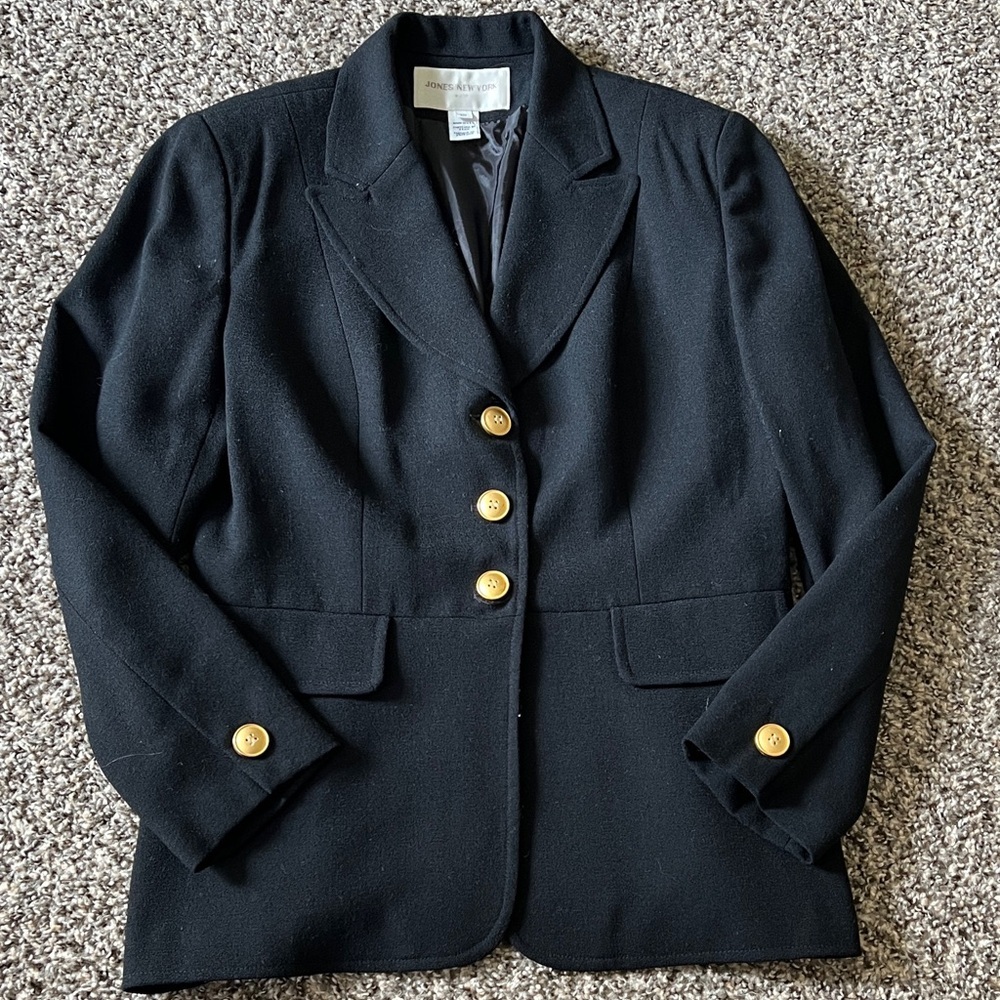 Vintage Jones New York Black Blazer with Gold Buttons size 10